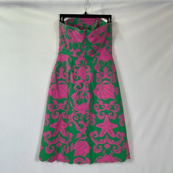 Lilly Pulitzer Strapless Sienna Dress Size 2 Vintage Pink Green Sea Life EUC - Picture 4 of 16